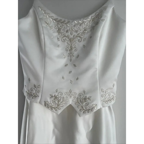 Scott McClintock Petite Wedding Dress Embroidered Rhinestones Ivory Satin Size 4 - Picture 5 of 16